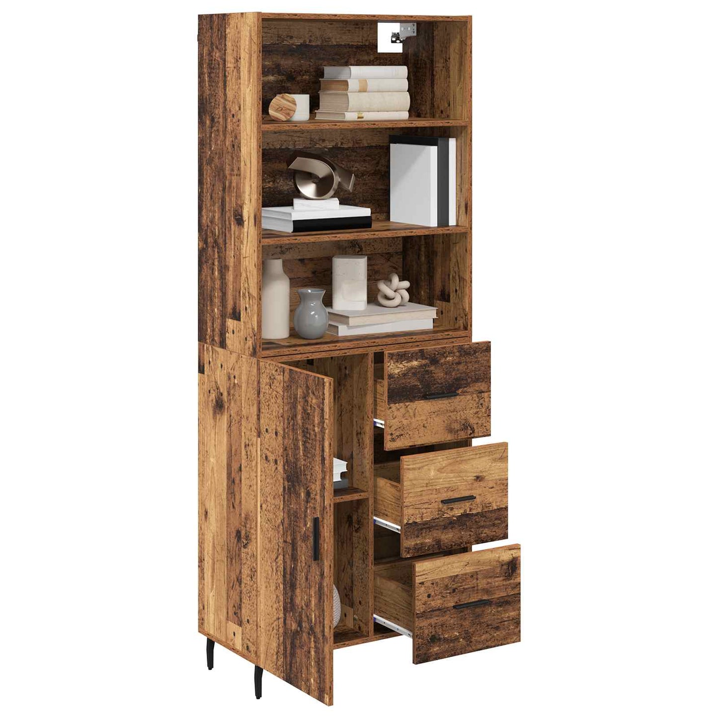 Hoge kast met lade 2 pcs Oud Hout Bewerkt hout is nu te koop bij PeponiXL, paradijselijk wonen!