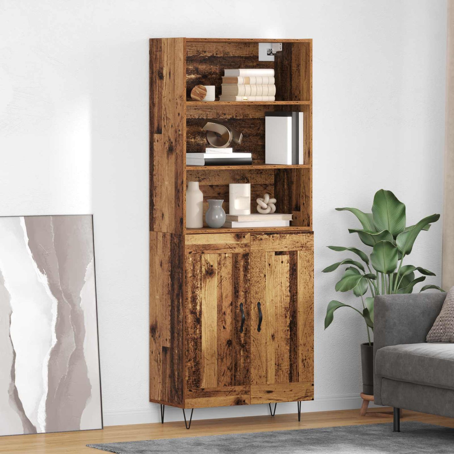 Hoge kast 2 pcs Oudhout Bewerkt hout is nu te koop bij PeponiXL, paradijselijk wonen!