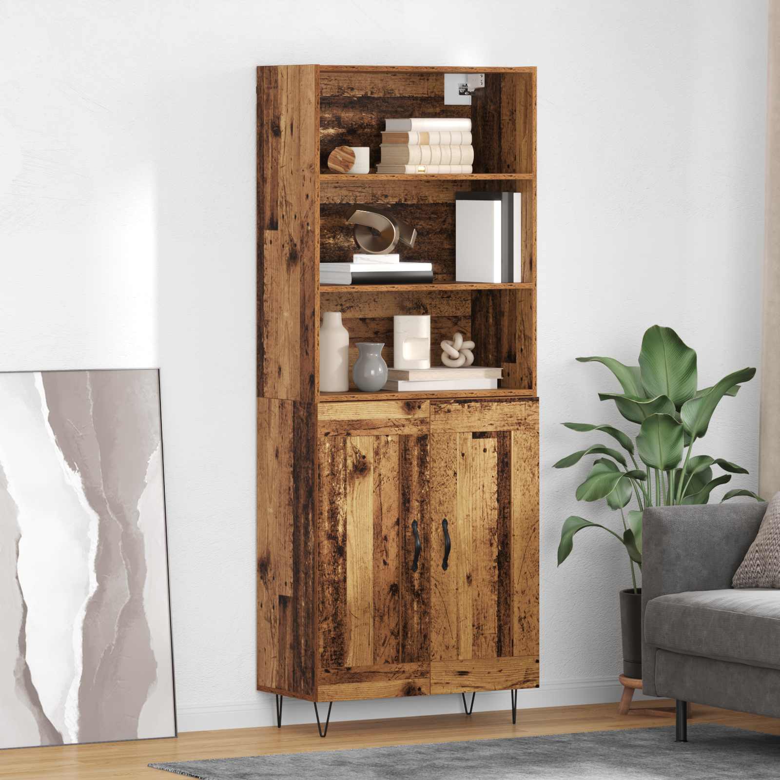 Hoge kast 2 pcs Oudhout Bewerkt hout is nu te koop bij PeponiXL, paradijselijk wonen!