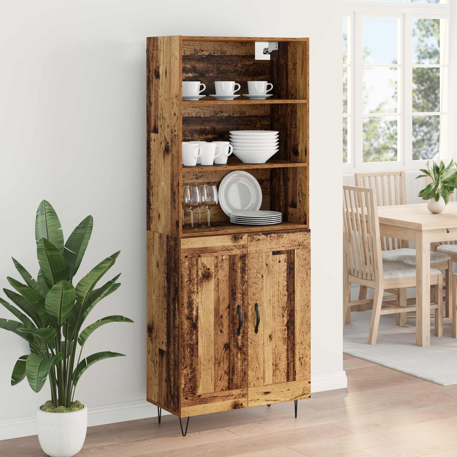 Hoge kast 2 pcs Oudhout Bewerkt hout is nu te koop bij PeponiXL, paradijselijk wonen!