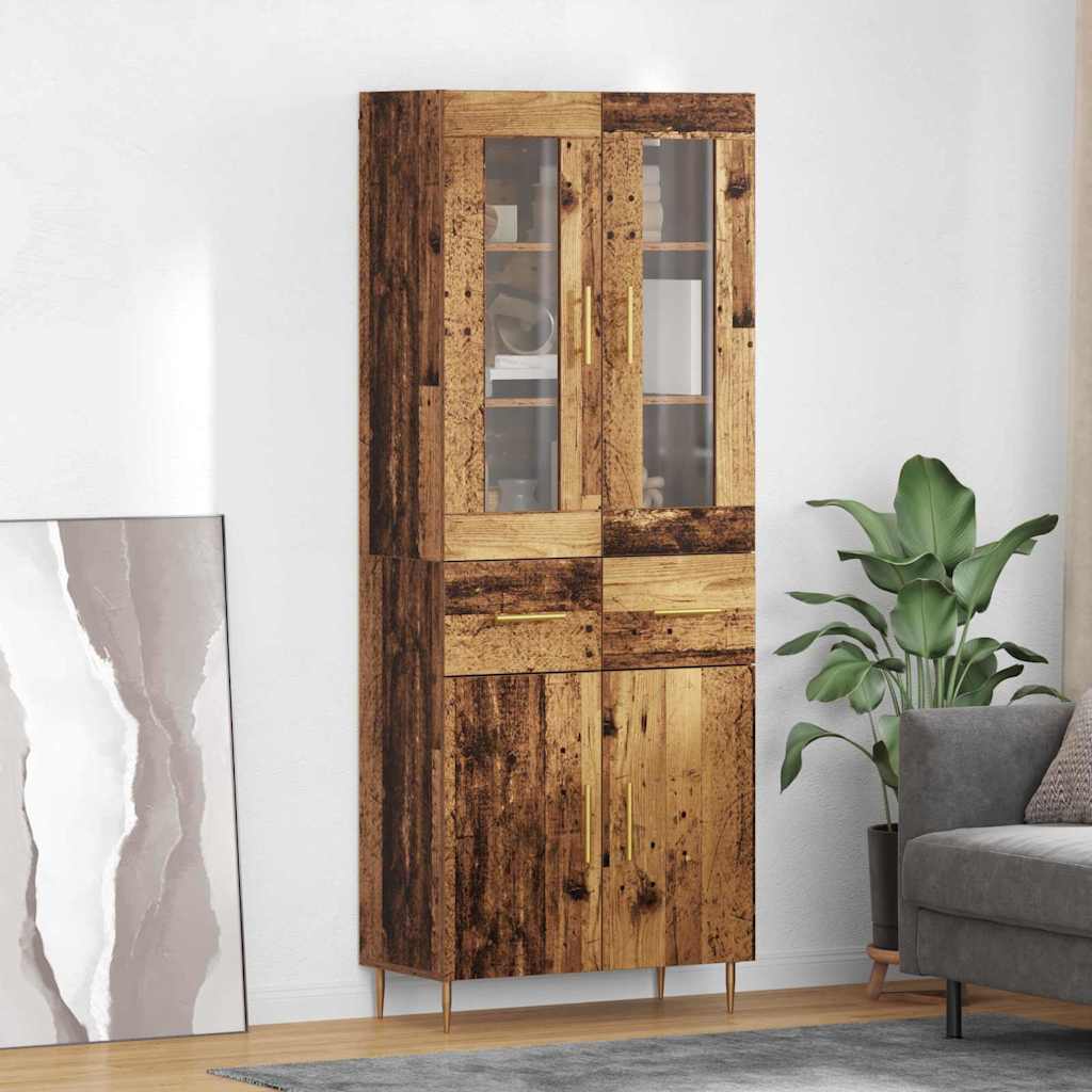 Hoge kast met lade 2 pcs Oudhout Bewerkt hout is nu te koop bij PeponiXL, paradijselijk wonen!