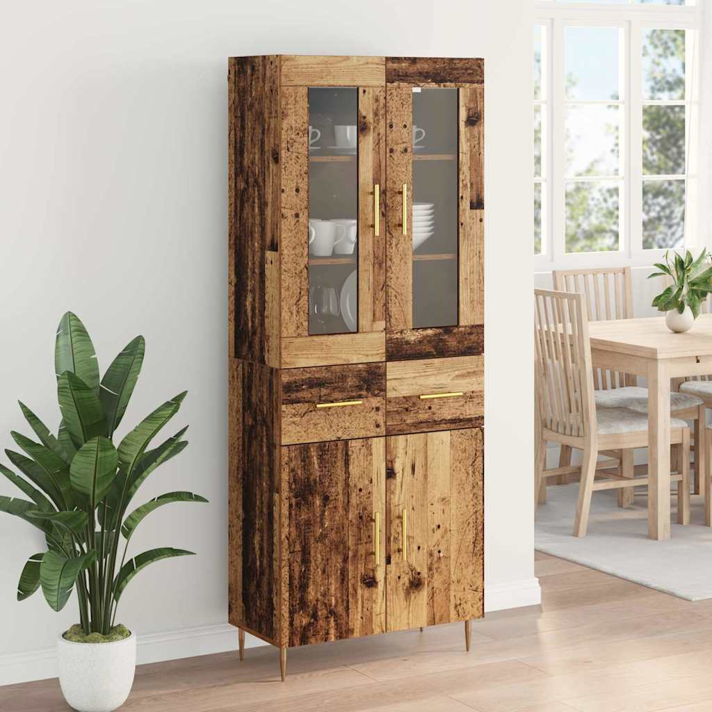 Hoge kast met lade 2 pcs Oudhout Bewerkt hout is nu te koop bij PeponiXL, paradijselijk wonen!