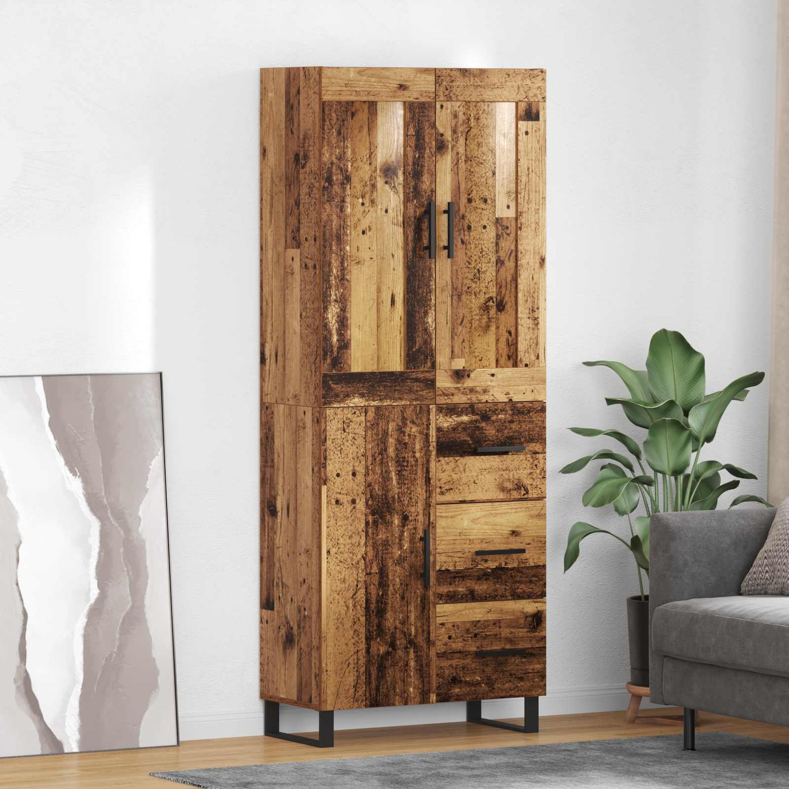 Hoge kast met lade Oudhout 69,5 x 34 x 180 cm Bewerkt hout is nu te koop bij PeponiXL, paradijselijk wonen!