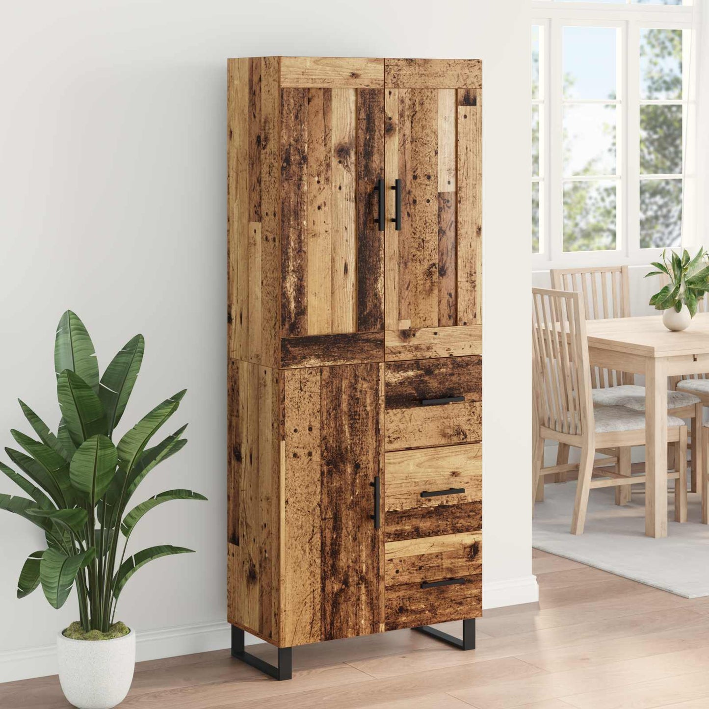 Hoge kast met lade Oudhout 69,5 x 34 x 180 cm Bewerkt hout is nu te koop bij PeponiXL, paradijselijk wonen!