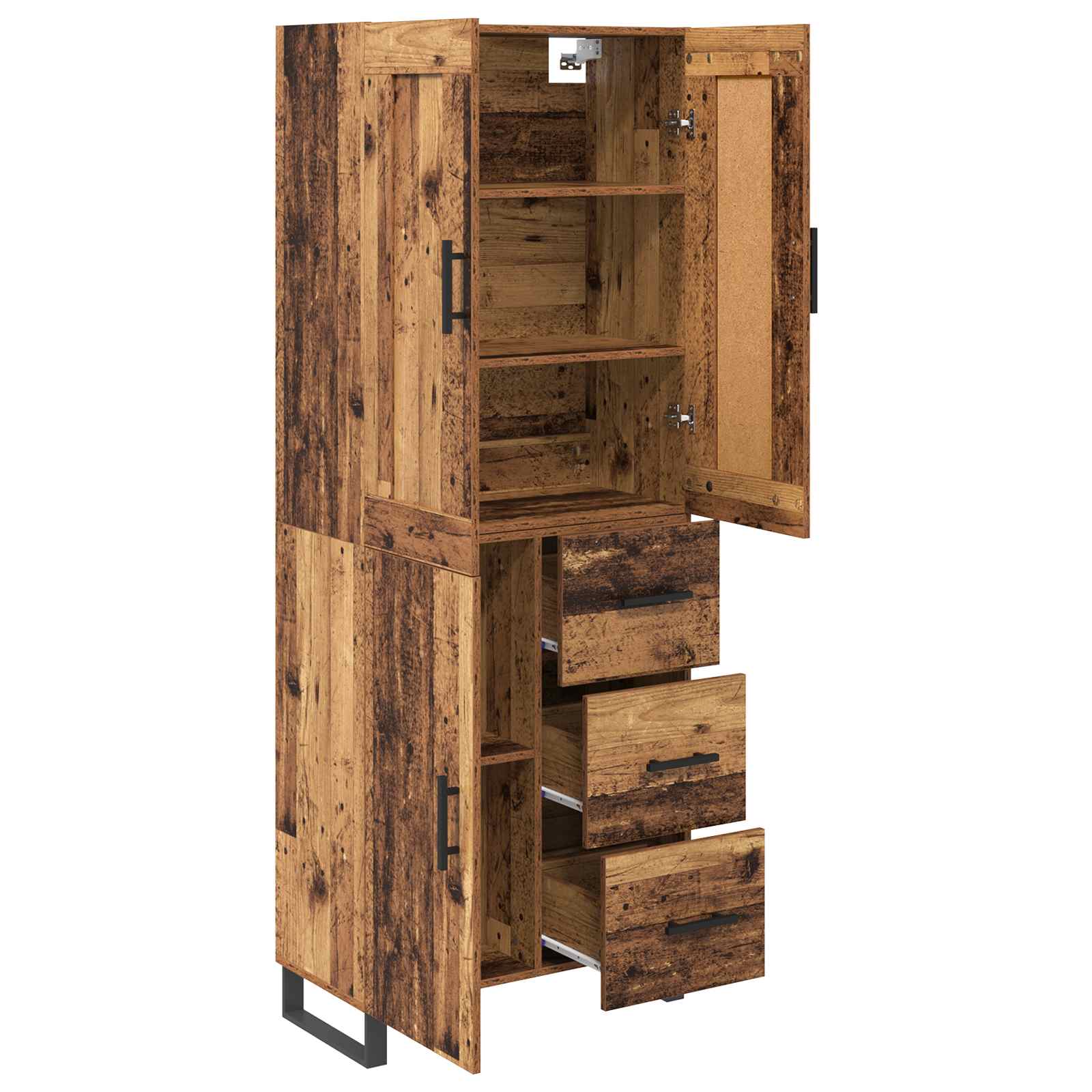Hoge kast met lade Oudhout 69,5 x 34 x 180 cm Bewerkt hout is nu te koop bij PeponiXL, paradijselijk wonen!