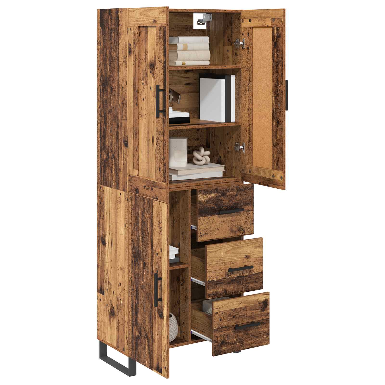 Hoge kast met lade Oudhout 69,5 x 34 x 180 cm Bewerkt hout is nu te koop bij PeponiXL, paradijselijk wonen!