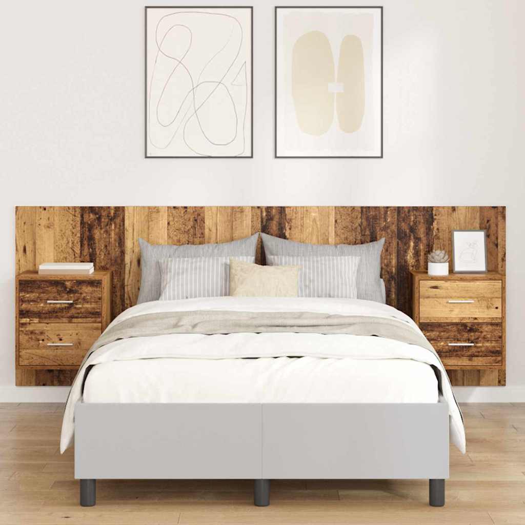 Hoofdbord Met Kast met lade 3 pcs Oud Hout Bewerkt hout is nu te koop bij PeponiXL, paradijselijk wonen!