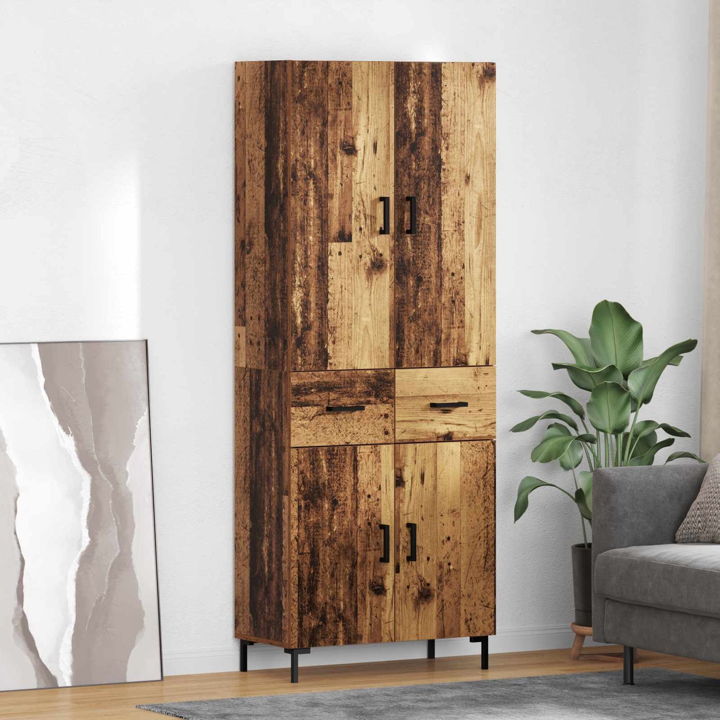 Highboard met lade Oud Hout 69,5 x 34 x 180 cm Bewerkt hout is nu te koop bij PeponiXL, paradijselijk wonen!