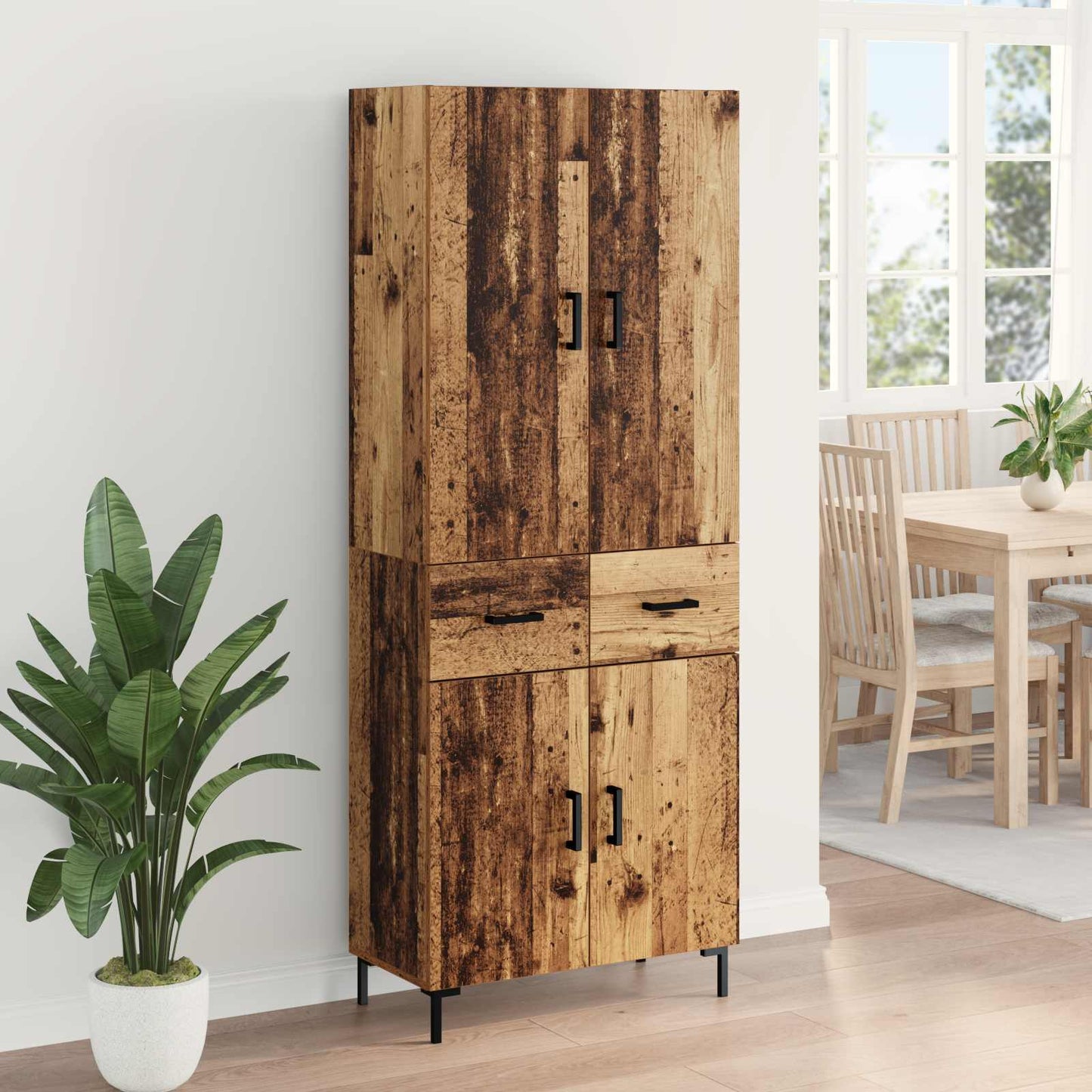 Highboard met lade Oud Hout 69,5 x 34 x 180 cm Bewerkt hout is nu te koop bij PeponiXL, paradijselijk wonen!