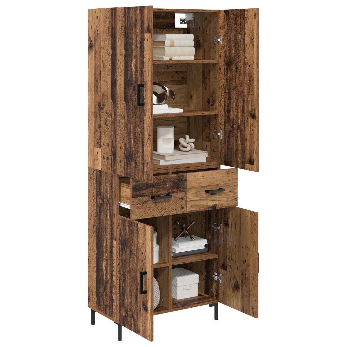 Highboard met lade Oud Hout 69,5 x 34 x 180 cm Bewerkt hout is nu te koop bij PeponiXL, paradijselijk wonen!