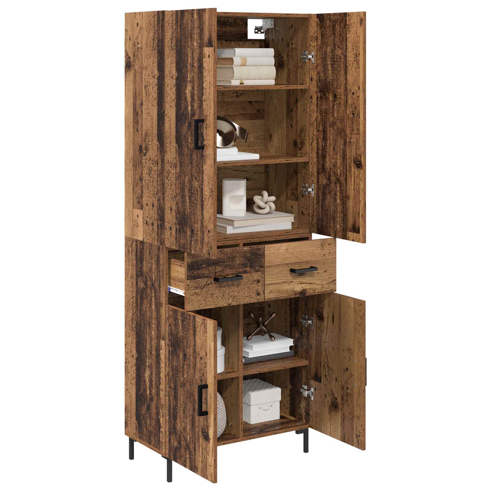 Highboard met lade Oud Hout 69,5 x 34 x 180 cm Bewerkt hout is nu te koop bij PeponiXL, paradijselijk wonen!