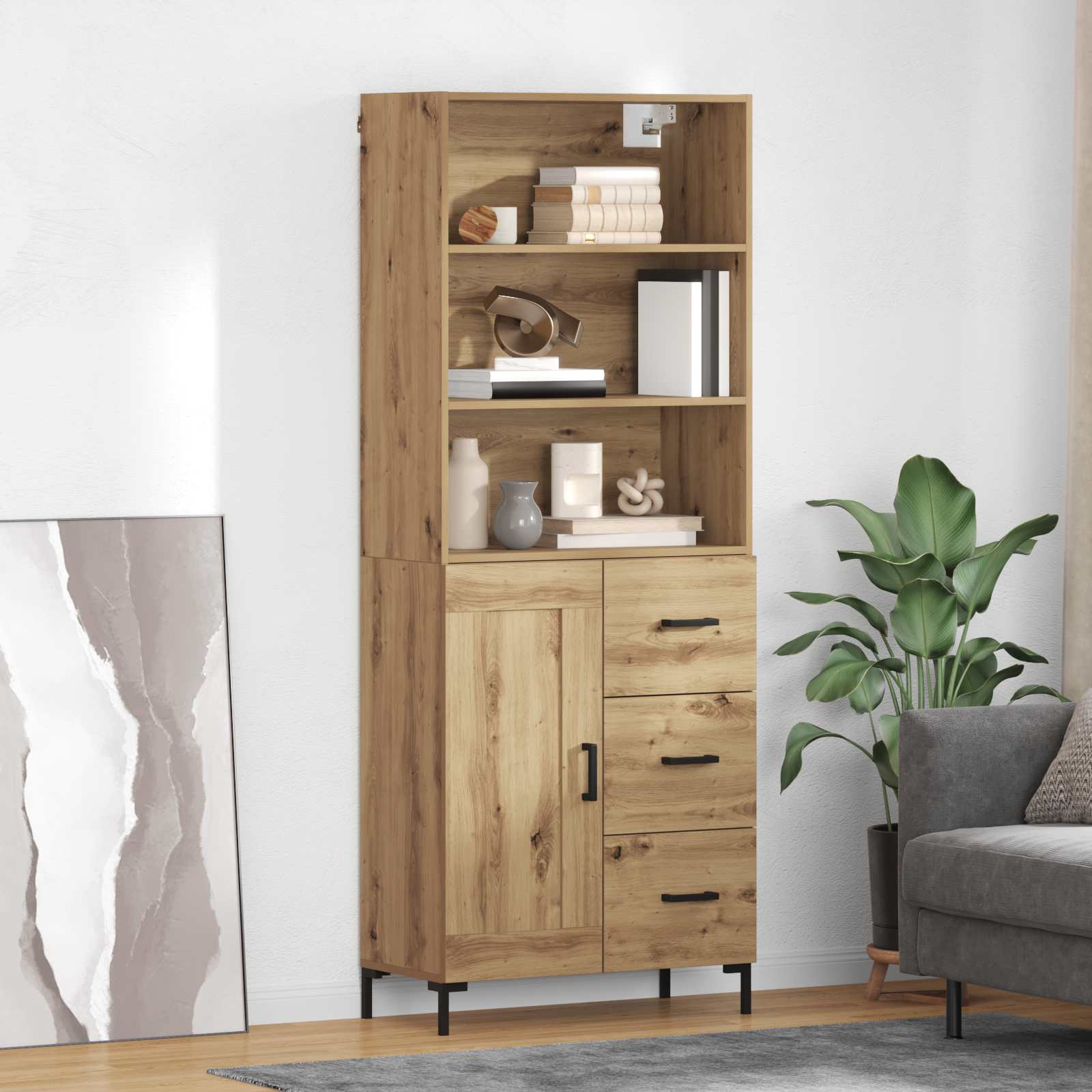 Hoge kast Artisan Eiken 69,5 x 34 x 180 cm Bewerkt hout is nu te koop bij PeponiXL, paradijselijk wonen!