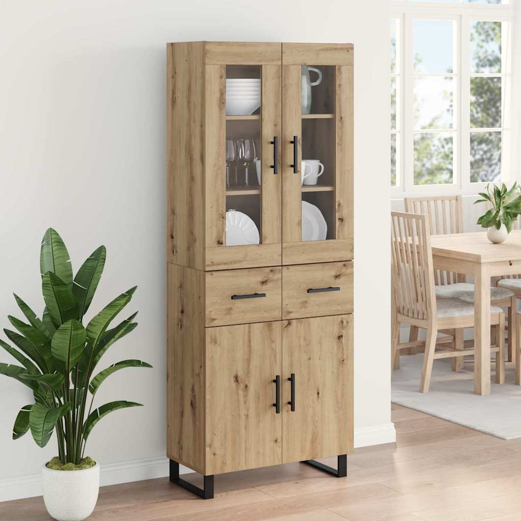 Hoge kast met lade 2 pcs Artisan Eiken Geengineerd Hout en Glas is nu te koop bij PeponiXL, paradijselijk wonen!