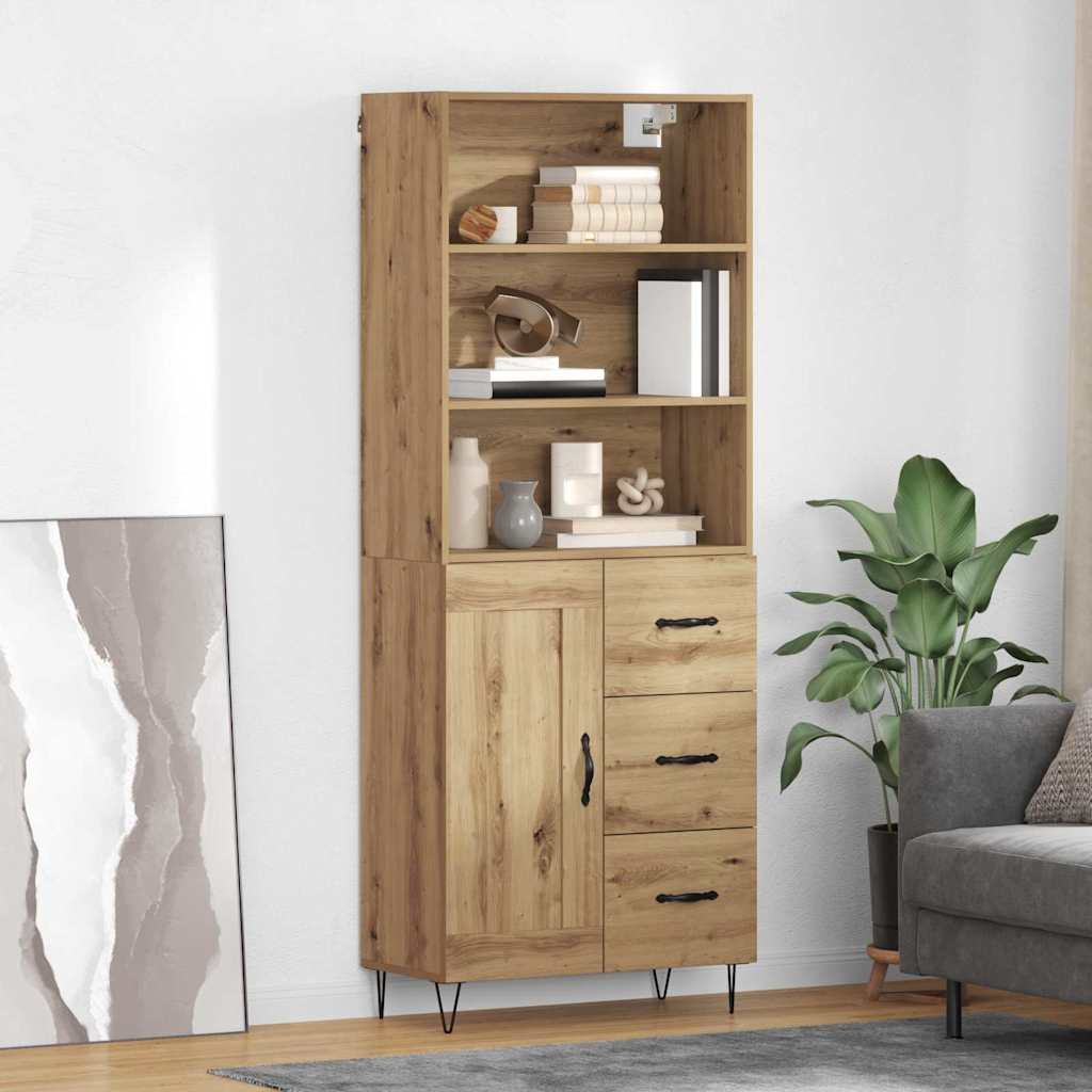 Hoge kast met lade 2 pcs Artisan Eiken Bewerkt hout is nu te koop bij PeponiXL, paradijselijk wonen!