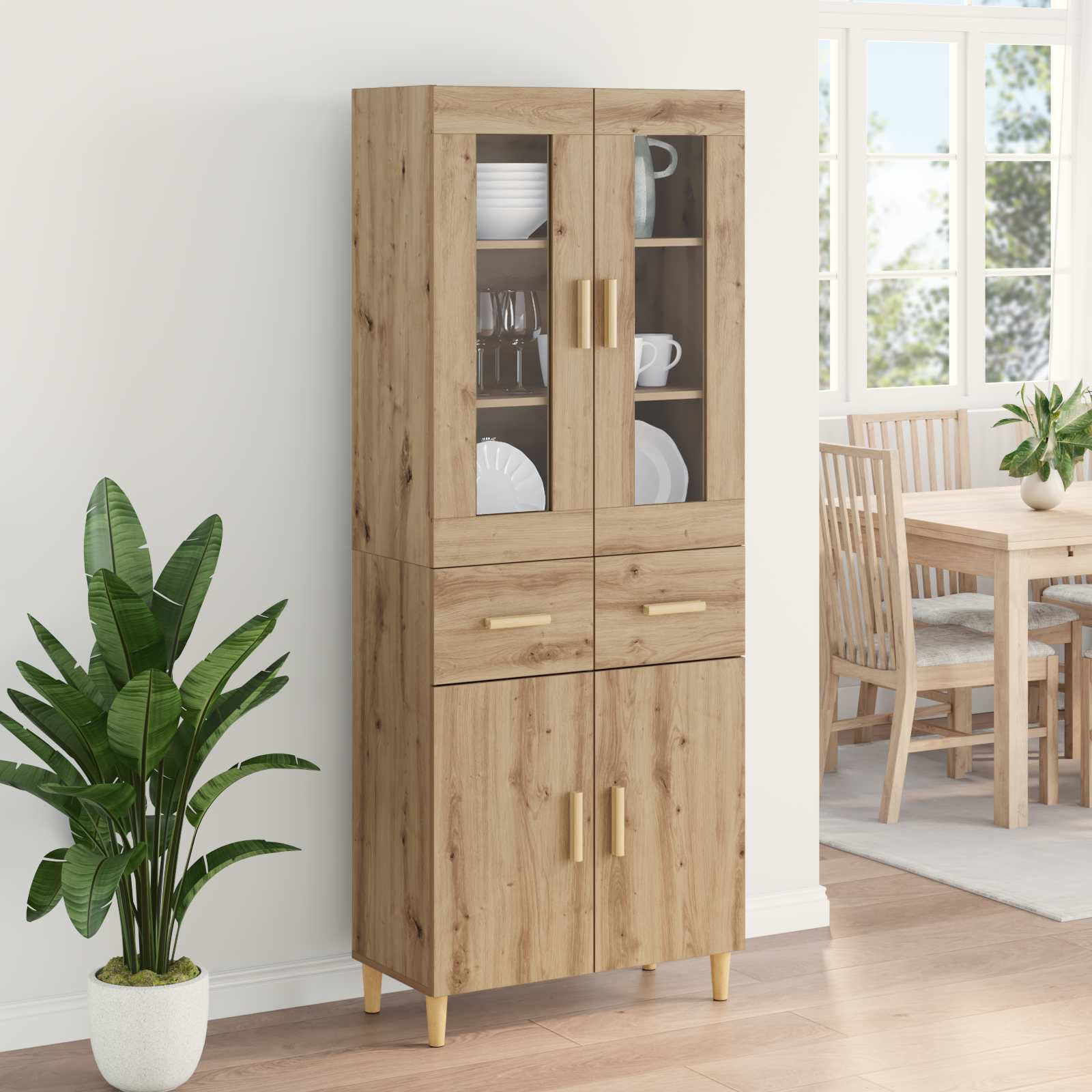 Hoge kast Artisan Eiken 69,5 x 34 x 180 cm Bewerkt hout is nu te koop bij PeponiXL, paradijselijk wonen!