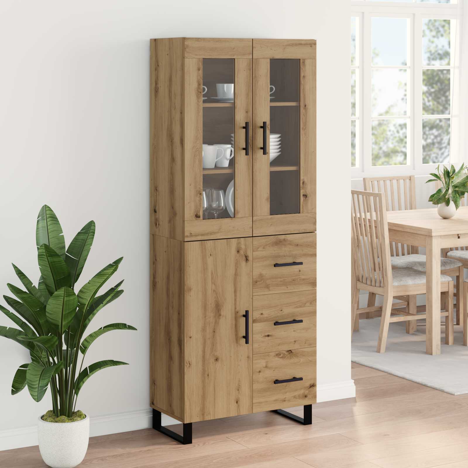 Hoge kast met lade 2 pcs Artisan Eiken Bewerkt hout is nu te koop bij PeponiXL, paradijselijk wonen!