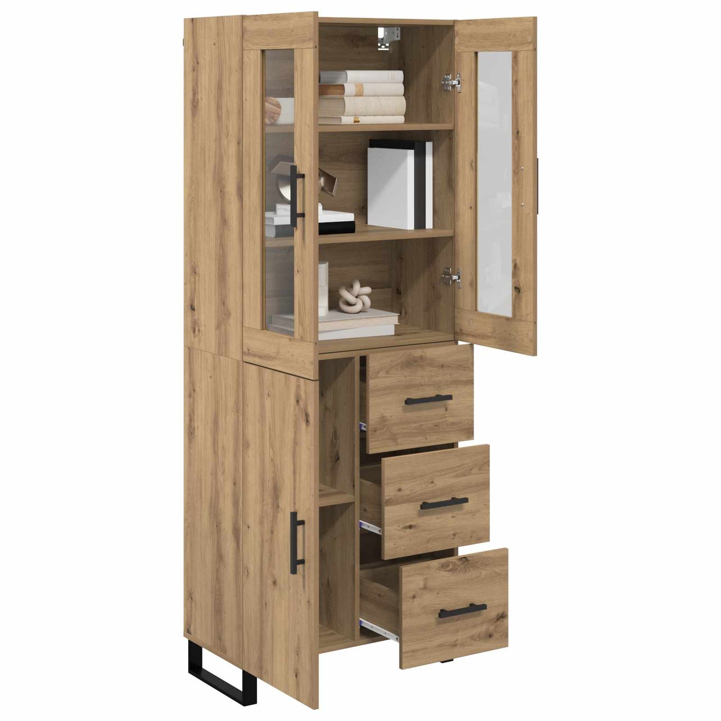 Hoge kast met lade 2 pcs Artisan Eiken Bewerkt hout is nu te koop bij PeponiXL, paradijselijk wonen!