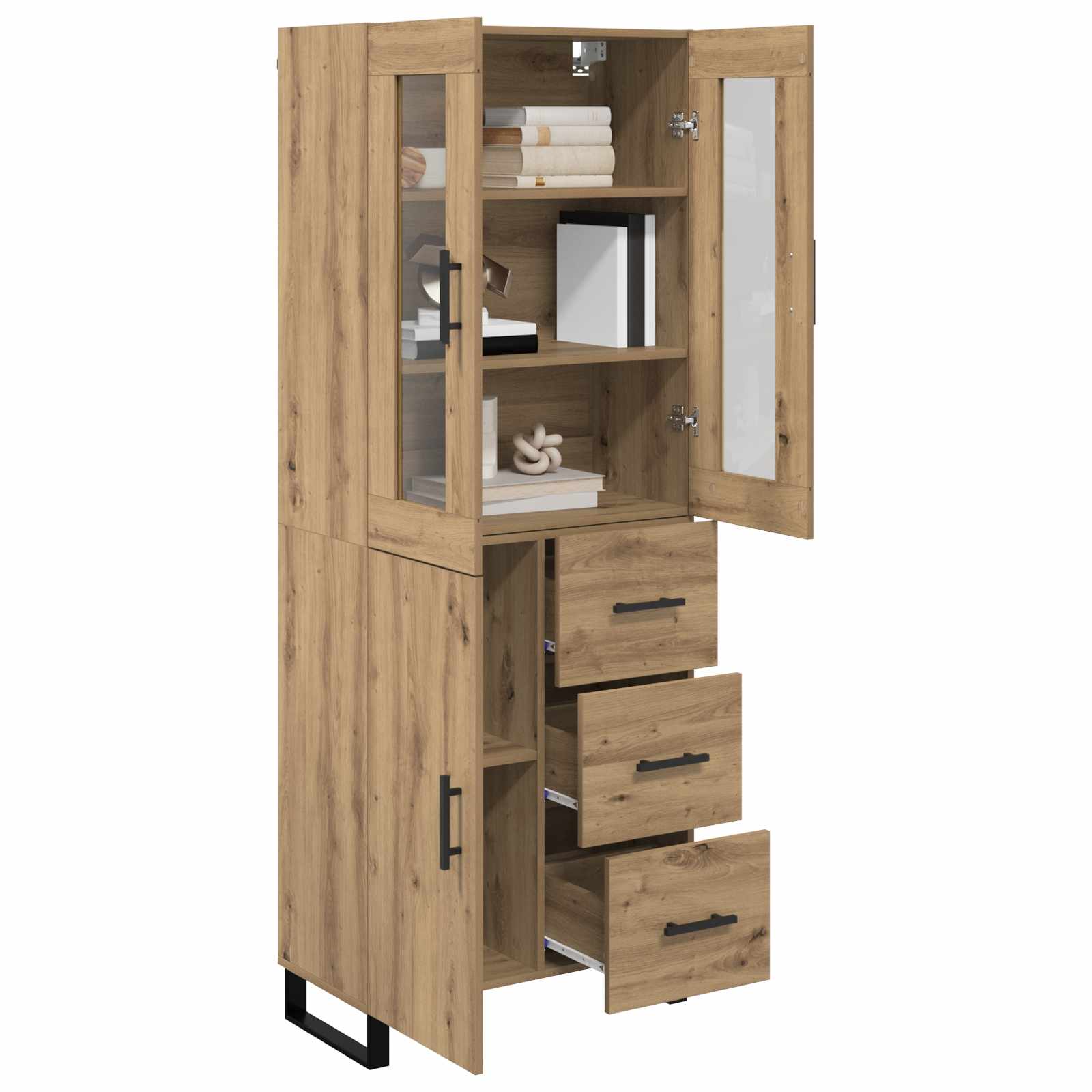 Hoge kast met lade 2 pcs Artisan Eiken Bewerkt hout is nu te koop bij PeponiXL, paradijselijk wonen!