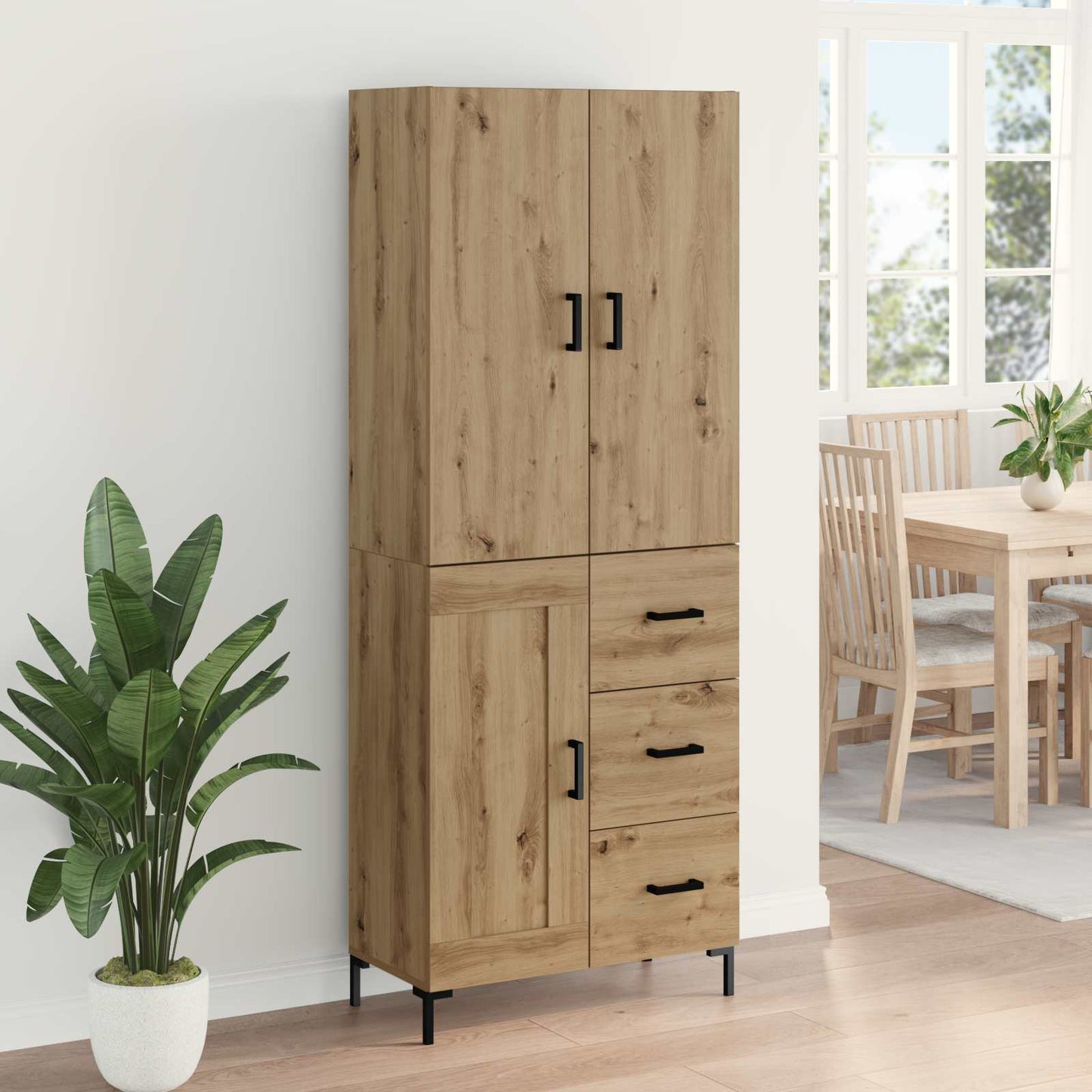 Highboard Artisan Eiken 69,5 x 34 x 180 cm Bewerkt hout is nu te koop bij PeponiXL, paradijselijk wonen!