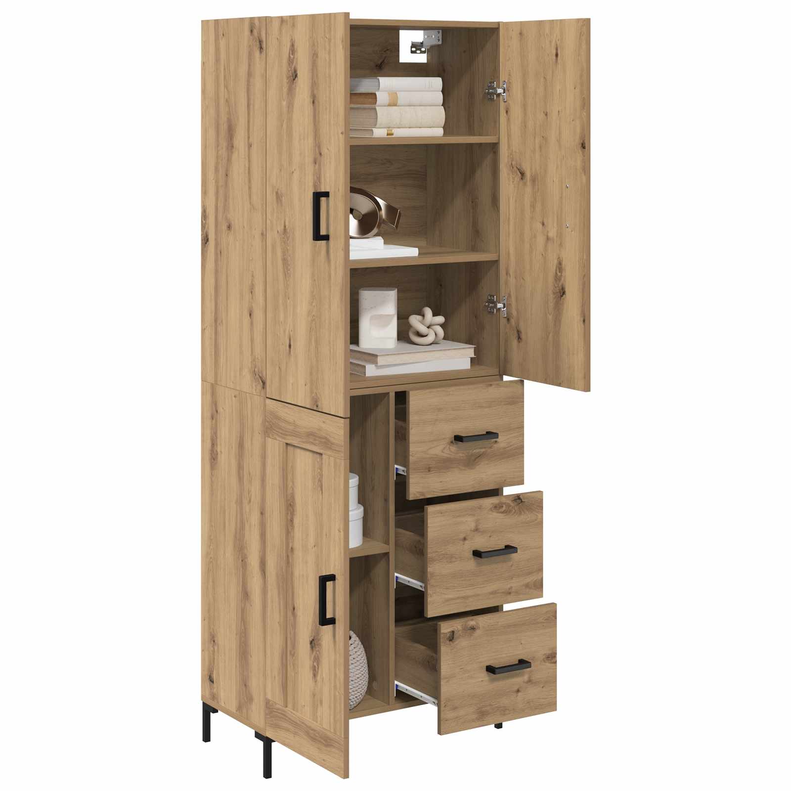Highboard Artisan Eiken 69,5 x 34 x 180 cm Bewerkt hout is nu te koop bij PeponiXL, paradijselijk wonen!