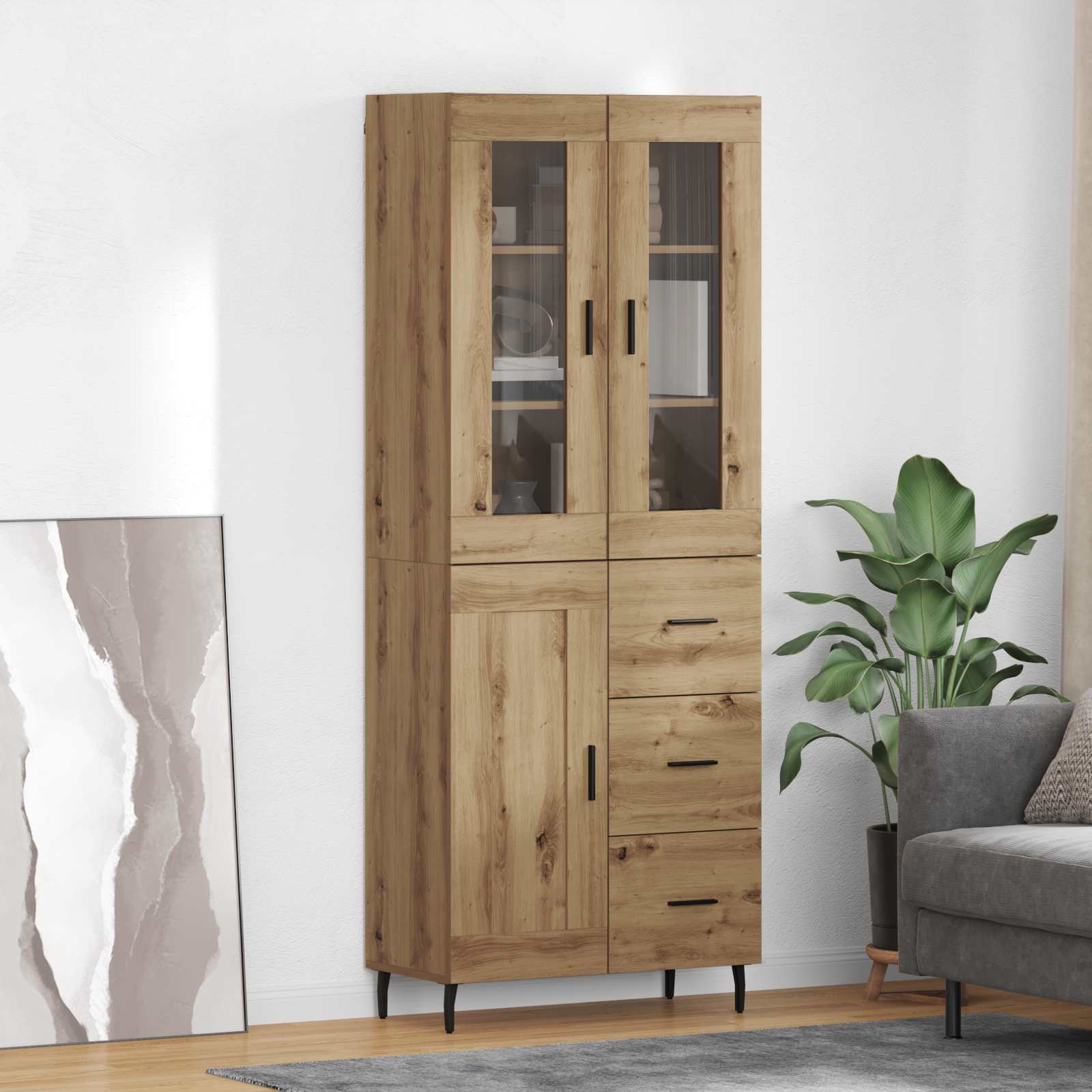 Hoge kast met lade 2 pcs Artisan Eiken Bewerkt hout is nu te koop bij PeponiXL, paradijselijk wonen!