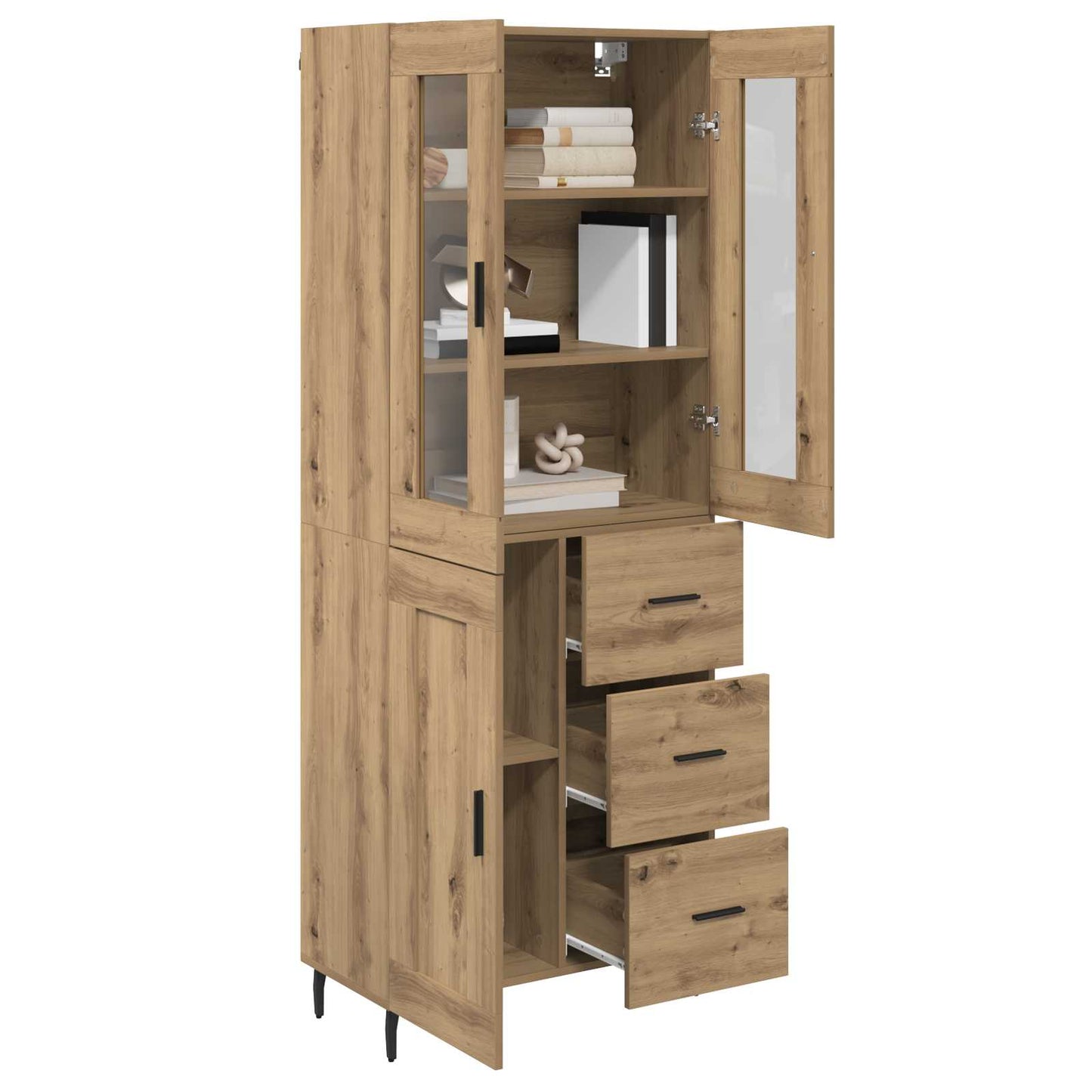 Hoge kast met lade 2 pcs Artisan Eiken Bewerkt hout is nu te koop bij PeponiXL, paradijselijk wonen!