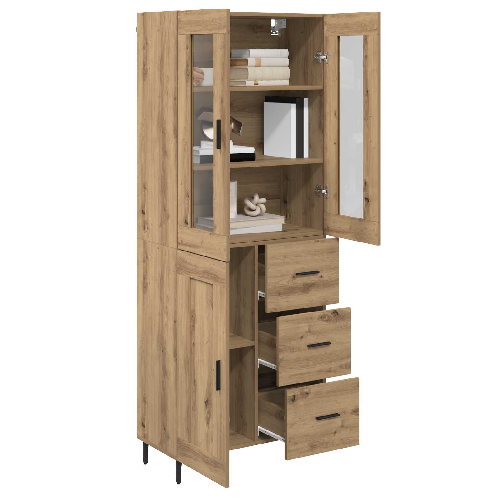 Hoge kast met lade 2 pcs Artisan Eiken Bewerkt hout is nu te koop bij PeponiXL, paradijselijk wonen!