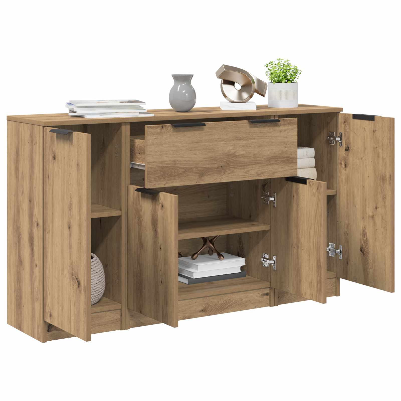 Dressoir met lade 3 pcs Artisan Eiken Bewerkt hout is nu te koop bij PeponiXL, paradijselijk wonen!