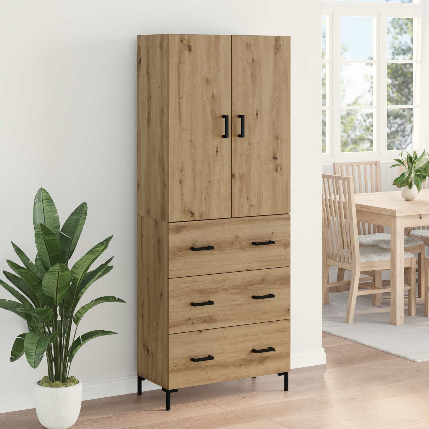 Highboard Artisan Eiken 69,5 x 34 x 180 cm Bewerkt hout is nu te koop bij PeponiXL, paradijselijk wonen!