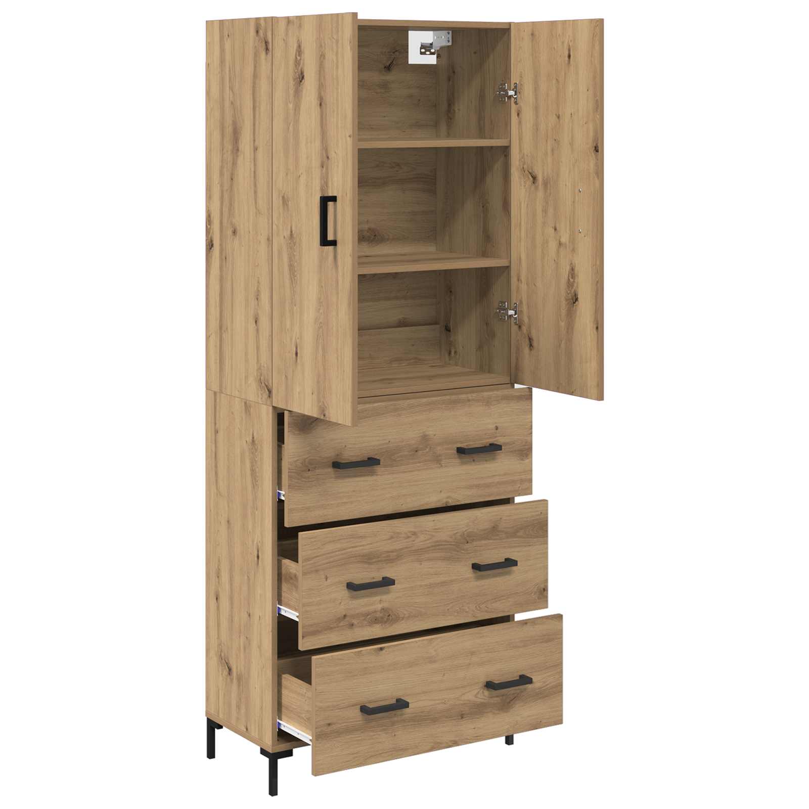 Highboard Artisan Eiken 69,5 x 34 x 180 cm Bewerkt hout is nu te koop bij PeponiXL, paradijselijk wonen!