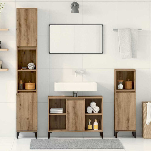 Badkamermeubelset met plank 3 pcs Artisan Eiken Bewerkt hout is nu te koop bij PeponiXL, paradijselijk wonen!