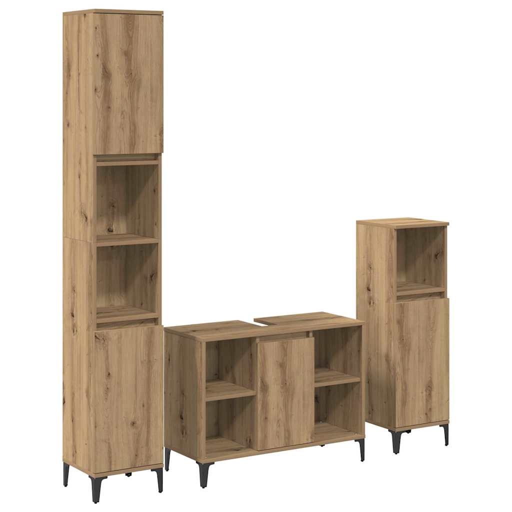 Badkamermeubelset met plank 3 pcs Artisan Eiken Bewerkt hout is nu te koop bij PeponiXL, paradijselijk wonen!