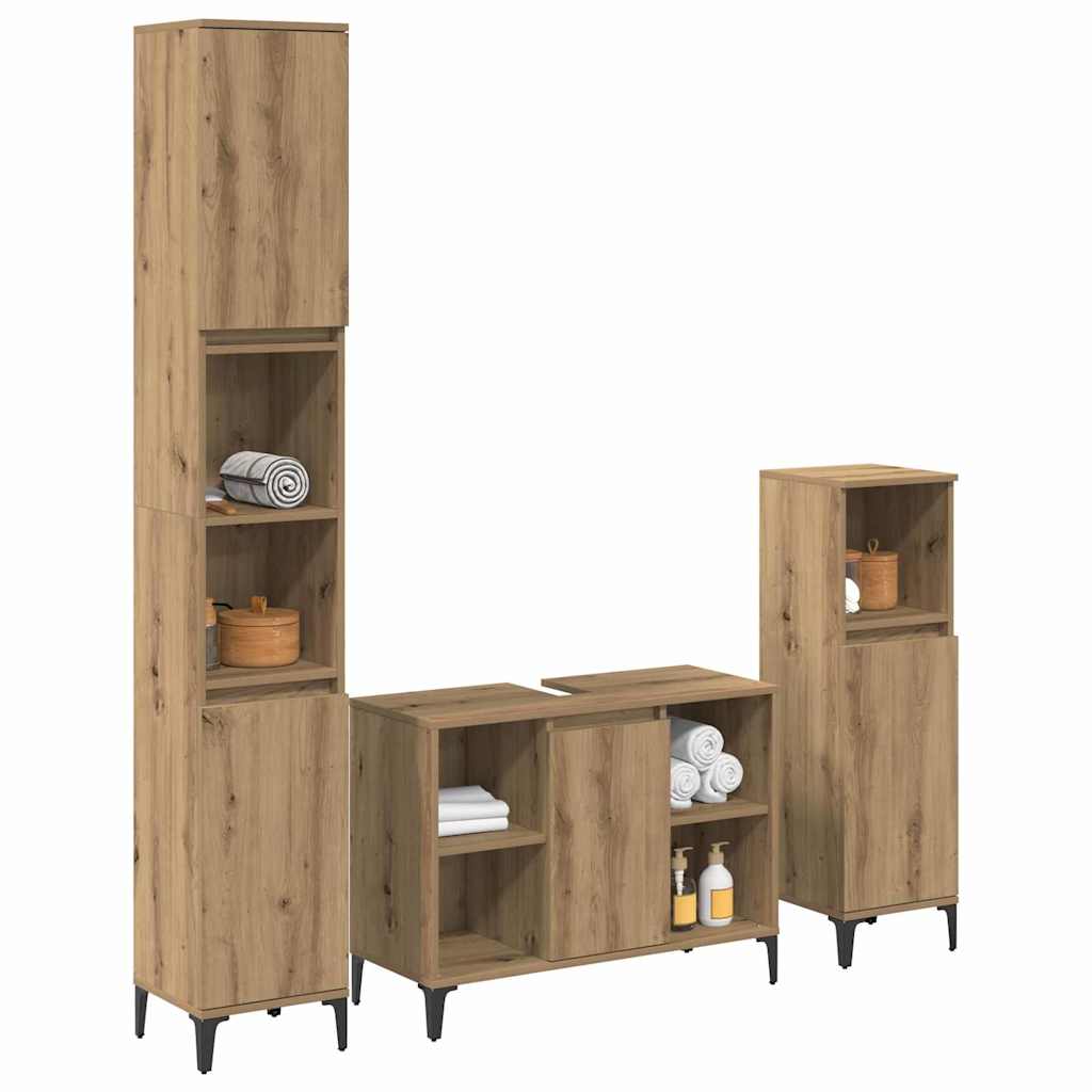 Badkamermeubelset met plank 3 pcs Artisan Eiken Bewerkt hout is nu te koop bij PeponiXL, paradijselijk wonen!