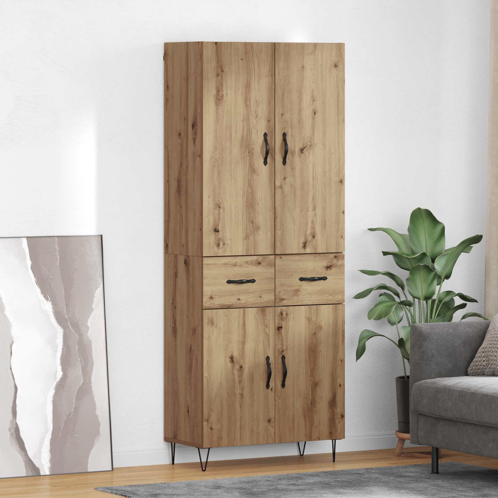 Hoge kast met lade 2 pcs Artisan Eiken Geëngineerd hout en glas is nu te koop bij PeponiXL, paradijselijk wonen!