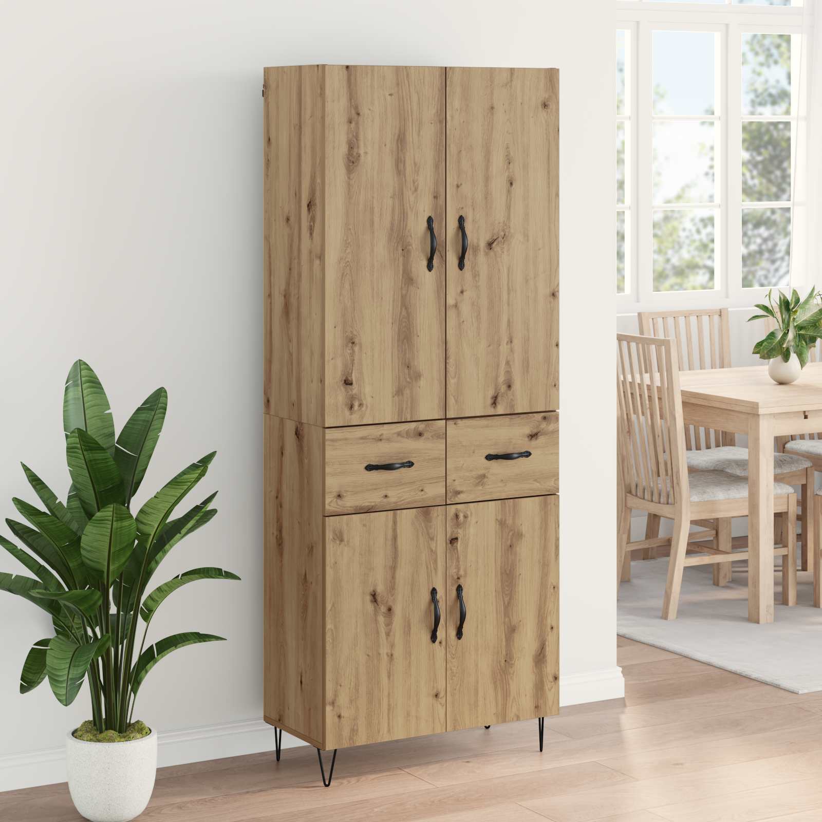 Hoge kast met lade 2 pcs Artisan Eiken Geëngineerd hout en glas is nu te koop bij PeponiXL, paradijselijk wonen!