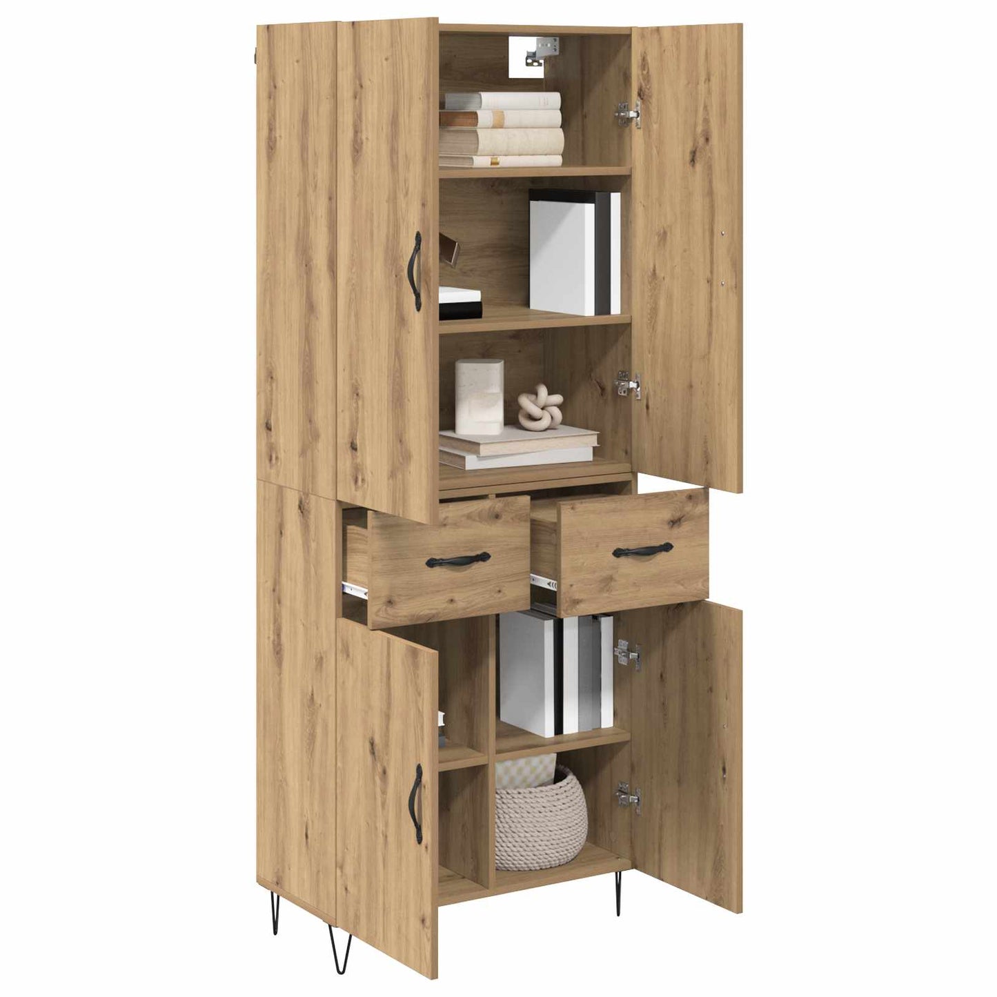 Hoge kast met lade 2 pcs Artisan Eiken Geëngineerd hout en glas is nu te koop bij PeponiXL, paradijselijk wonen!