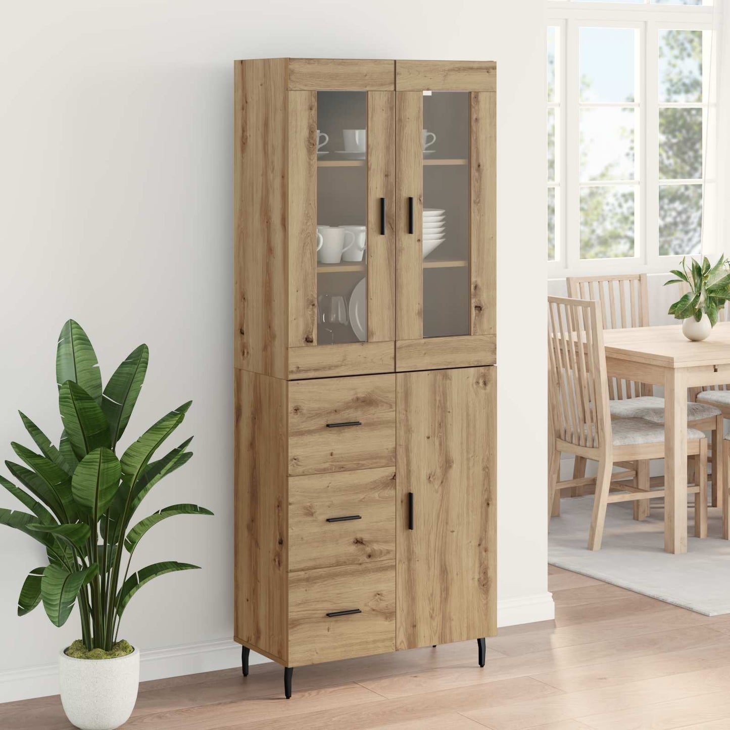 Hoge kast met lade 2 pcs Artisan Eiken Bewerkt hout is nu te koop bij PeponiXL, paradijselijk wonen!