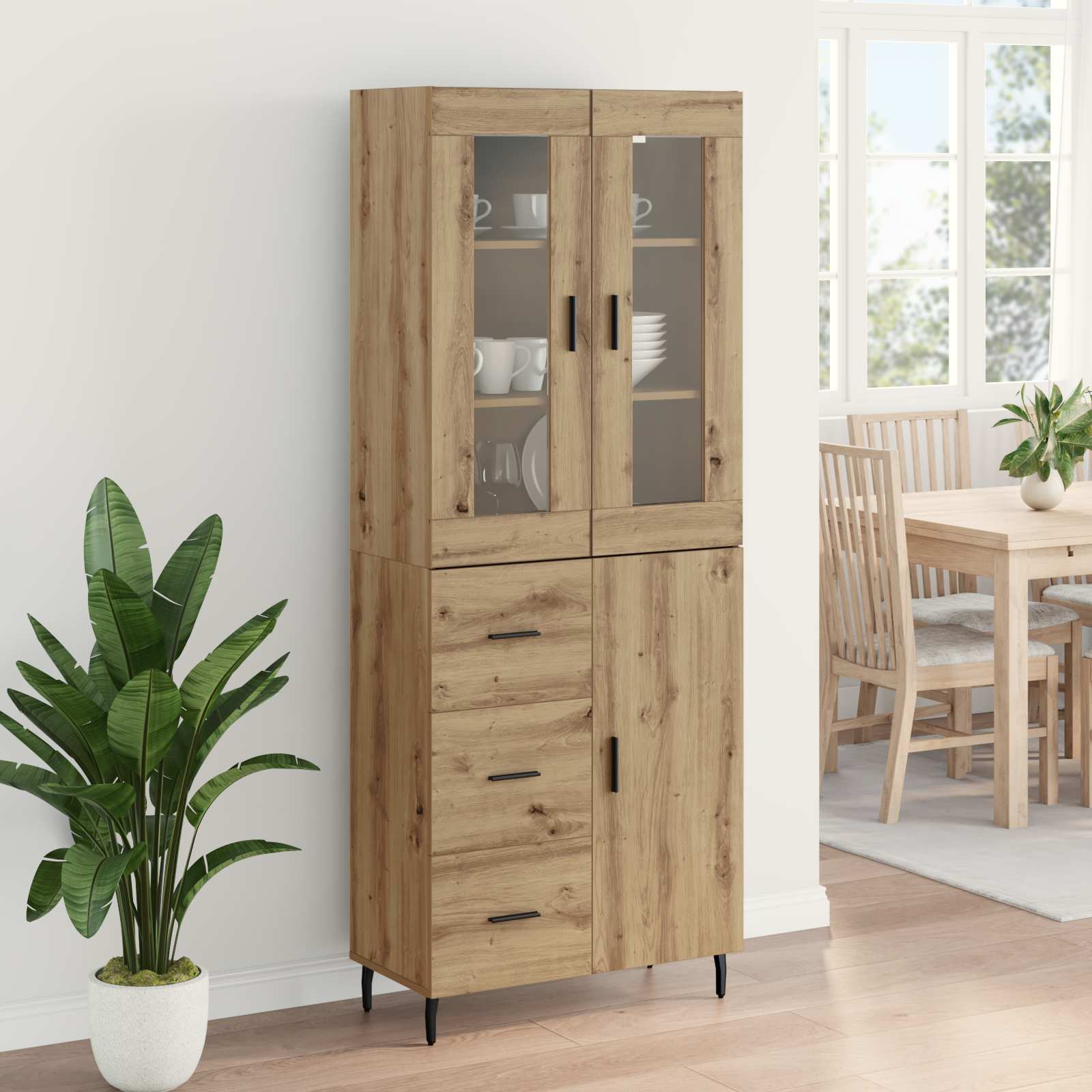 Hoge kast met lade 2 pcs Artisan Eiken Bewerkt hout is nu te koop bij PeponiXL, paradijselijk wonen!