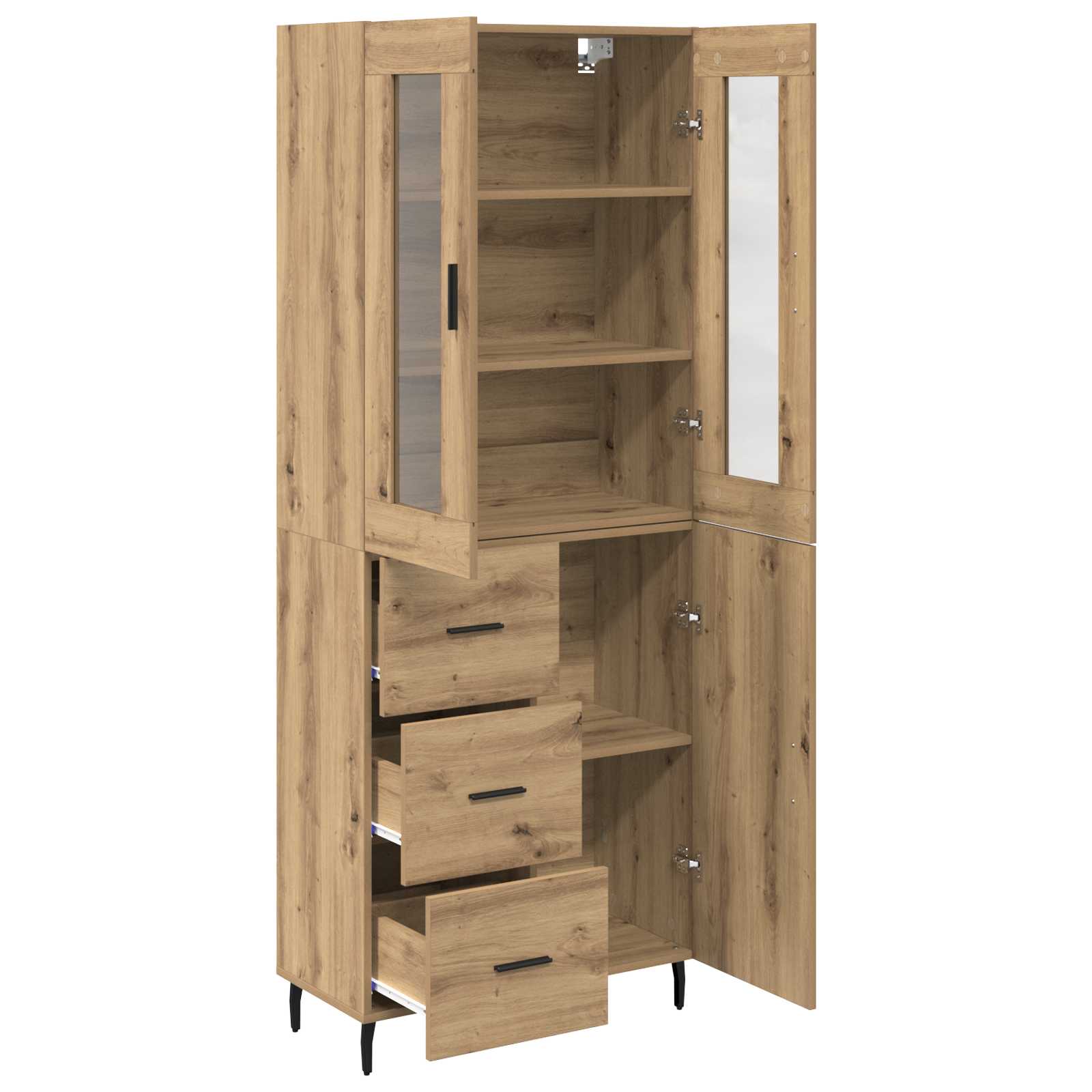 Hoge kast met lade 2 pcs Artisan Eiken Bewerkt hout is nu te koop bij PeponiXL, paradijselijk wonen!