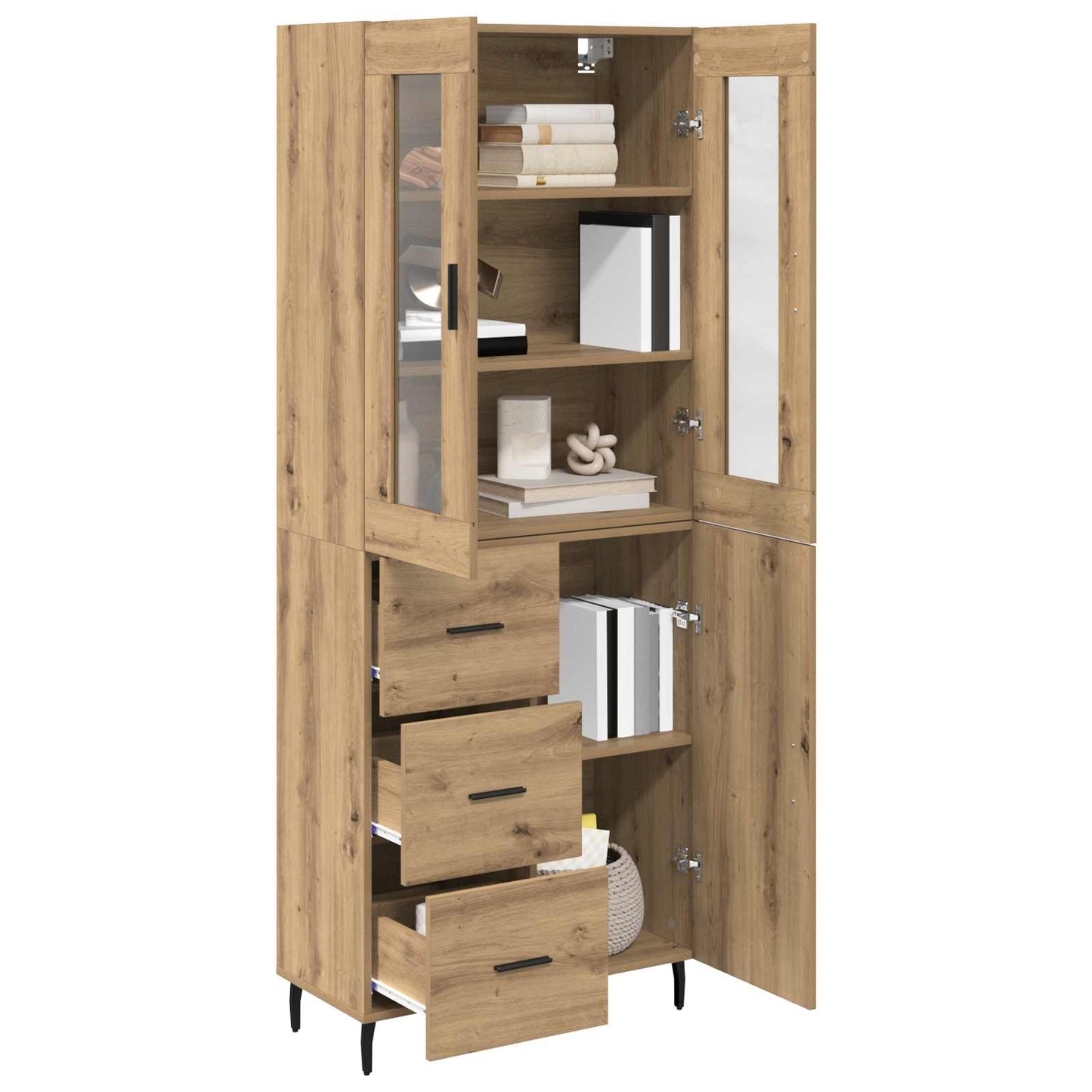 Hoge kast met lade 2 pcs Artisan Eiken Bewerkt hout is nu te koop bij PeponiXL, paradijselijk wonen!