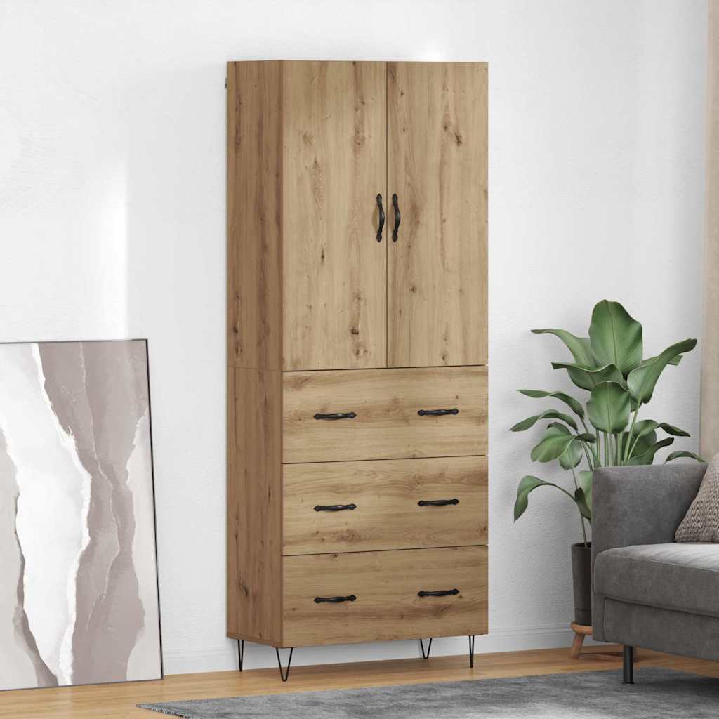 Hoge kast met lade 2 pcs Artisan Eiken Geëngineerd hout en glas is nu te koop bij PeponiXL, paradijselijk wonen!
