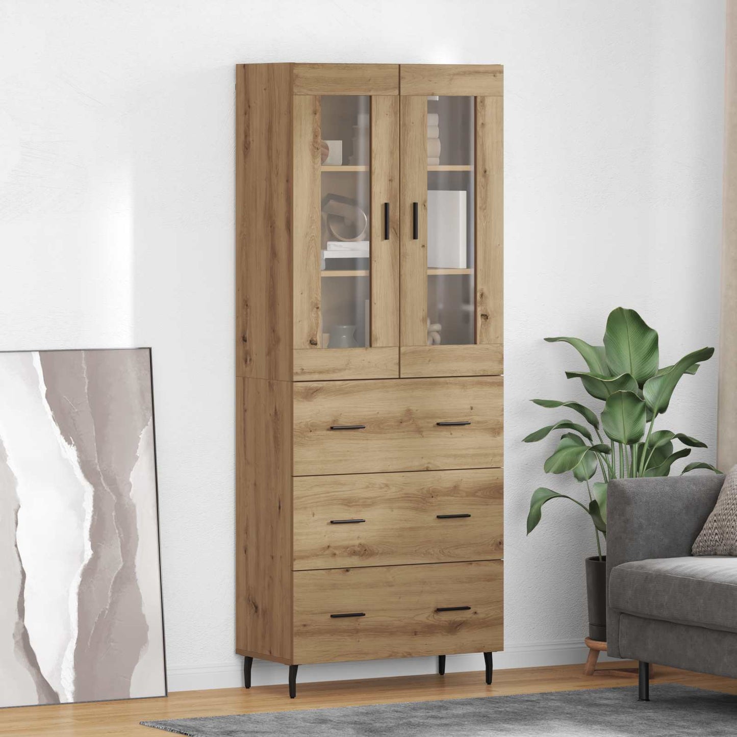 Hoge kast met lade 2 pcs Artisan Eiken Bewerkt hout is nu te koop bij PeponiXL, paradijselijk wonen!
