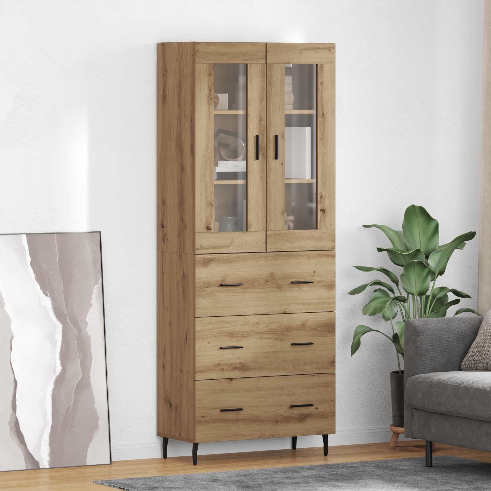 Hoge kast met lade 2 pcs Artisan Eiken Bewerkt hout is nu te koop bij PeponiXL, paradijselijk wonen!
