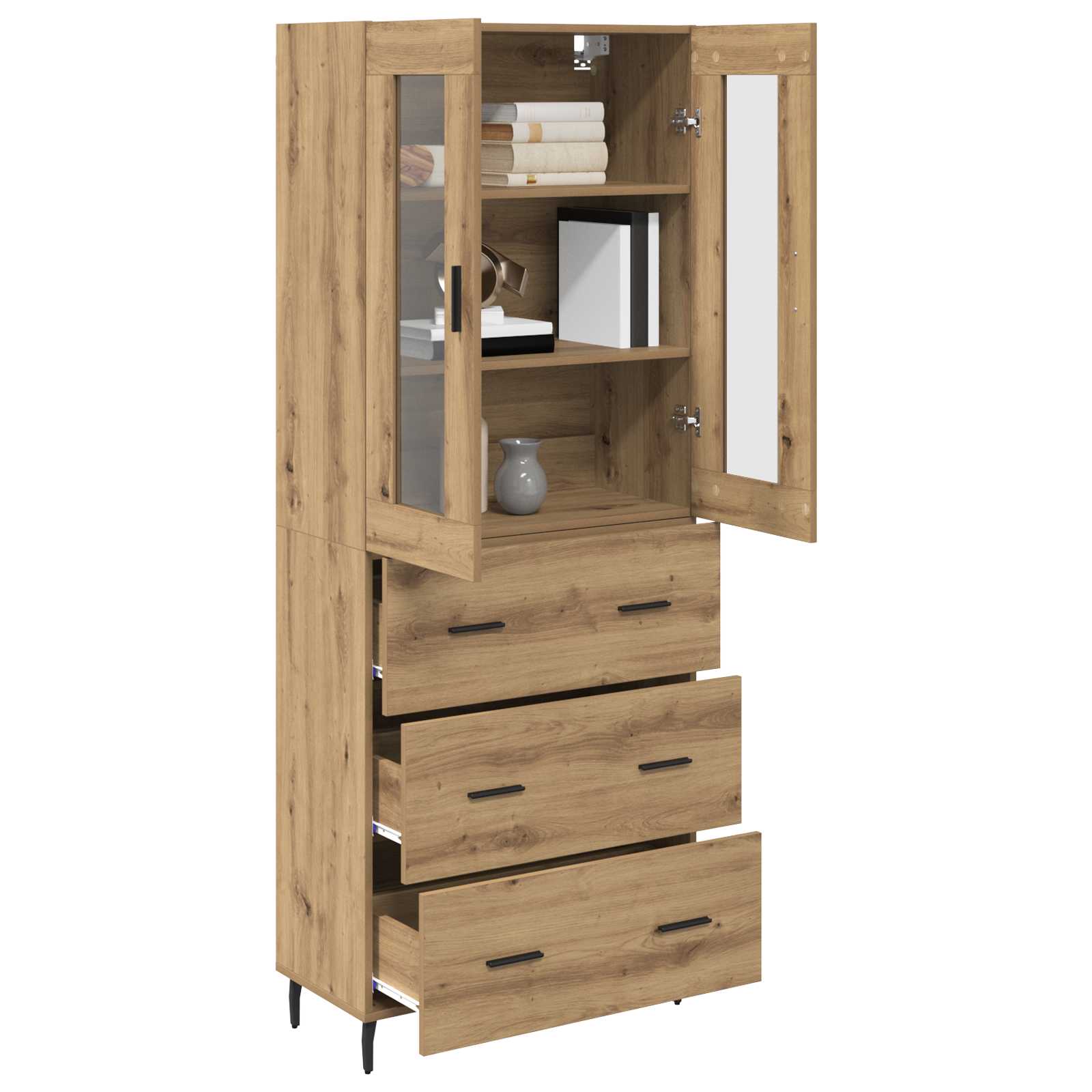 Hoge kast met lade 2 pcs Artisan Eiken Bewerkt hout is nu te koop bij PeponiXL, paradijselijk wonen!
