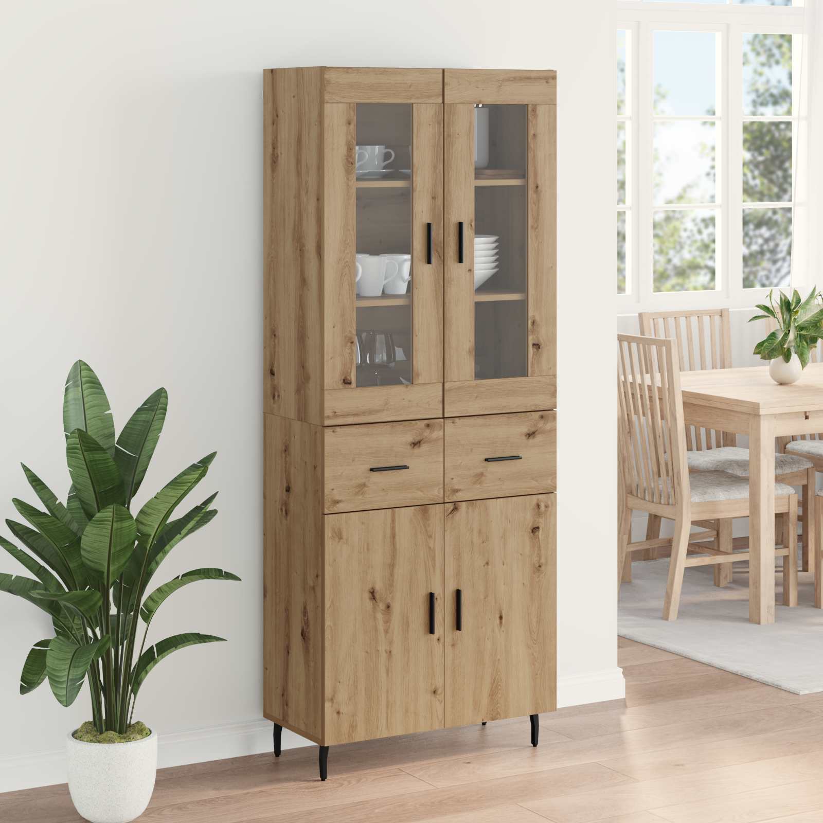 Hoge kast met lade 2 pcs Artisan Eiken Bewerkt hout is nu te koop bij PeponiXL, paradijselijk wonen!
