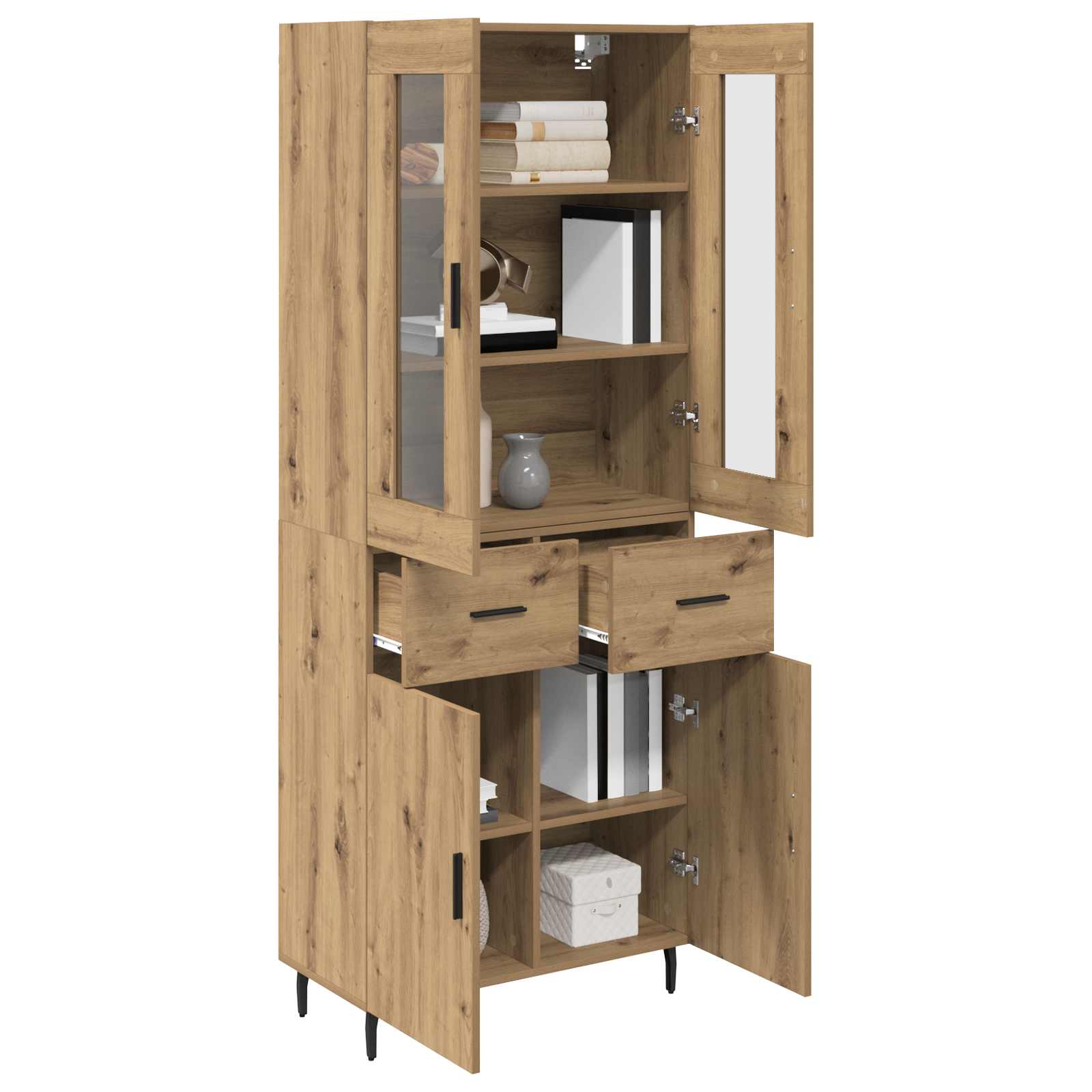 Hoge kast met lade 2 pcs Artisan Eiken Bewerkt hout is nu te koop bij PeponiXL, paradijselijk wonen!