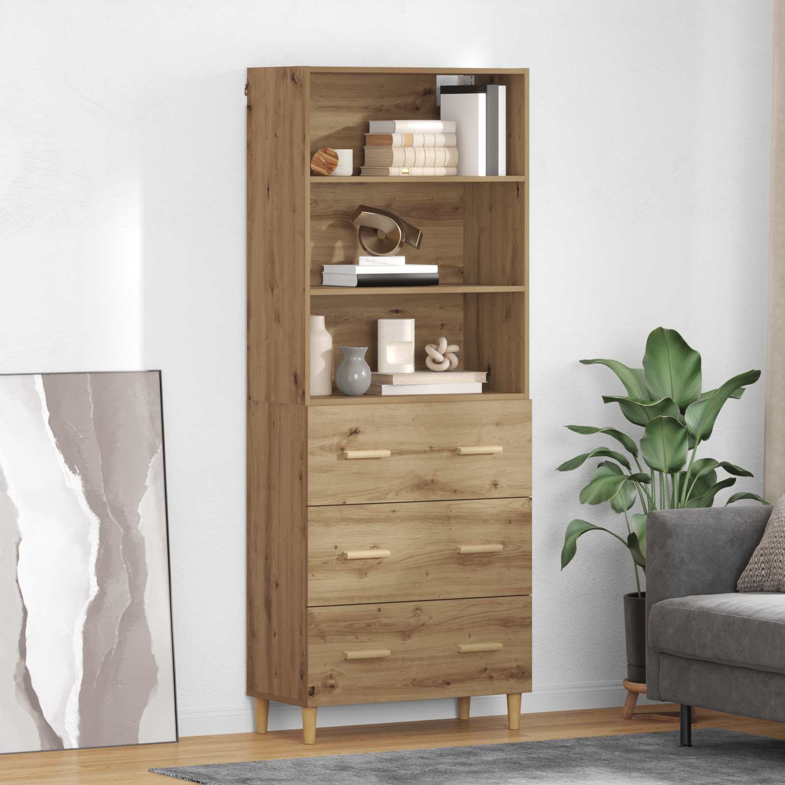 Hoge kast Artisan Eiken 69,5 x 32,5 x 180 cm Bewerkt hout is nu te koop bij PeponiXL, paradijselijk wonen!