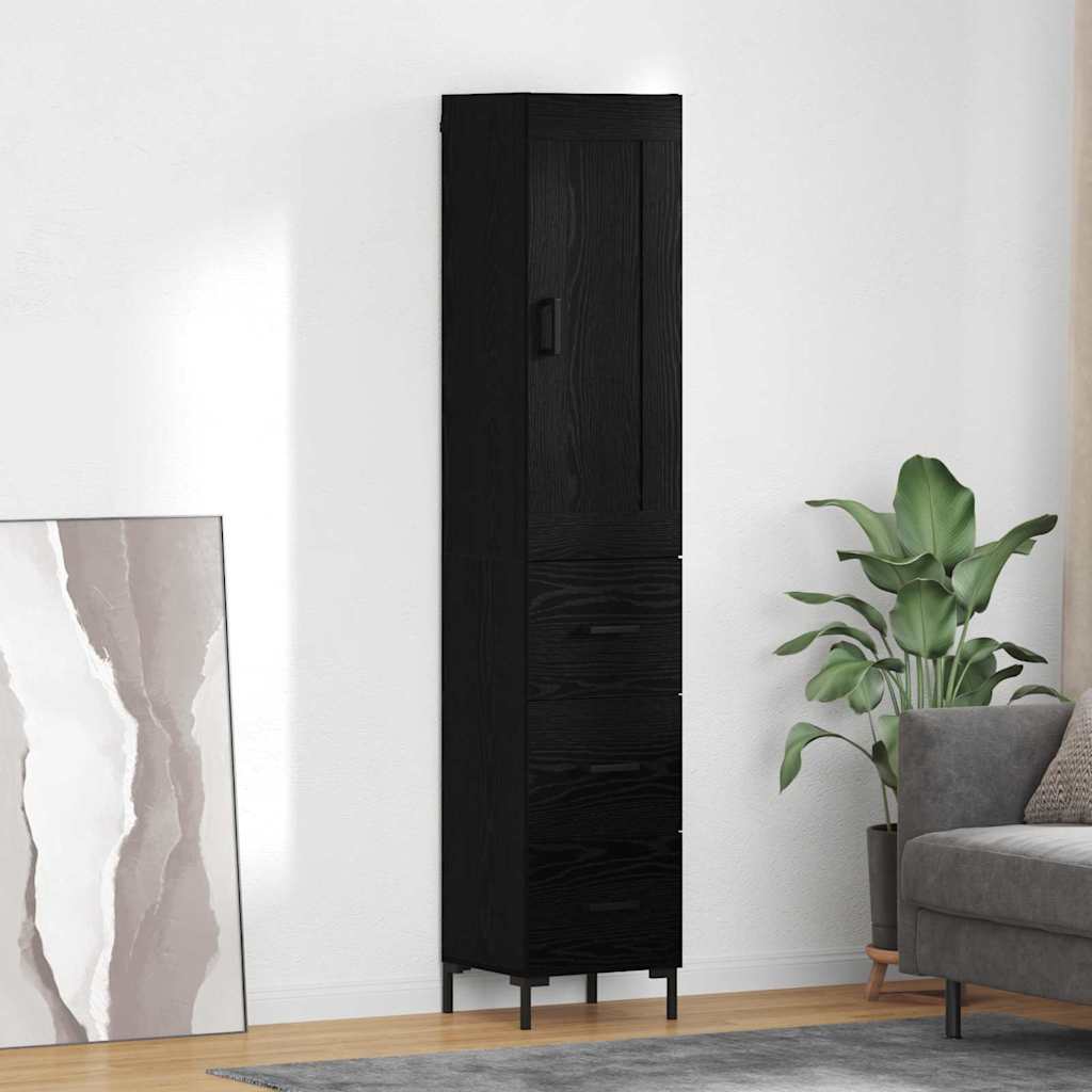 Highboard met lade Zwart Eiken 34,5 x 34 x 180 cm Bewerkt hout is nu te koop bij PeponiXL, paradijselijk wonen!
