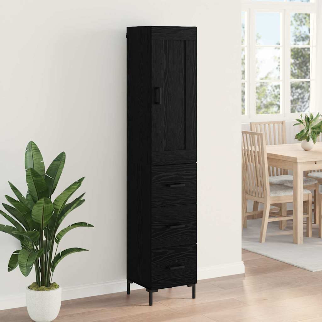 Highboard met lade Zwart Eiken 34,5 x 34 x 180 cm Bewerkt hout is nu te koop bij PeponiXL, paradijselijk wonen!