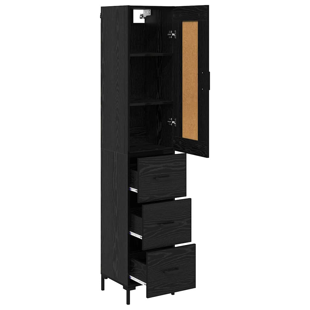 Highboard met lade Zwart Eiken 34,5 x 34 x 180 cm Bewerkt hout is nu te koop bij PeponiXL, paradijselijk wonen!